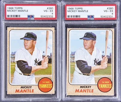 1968 Lot of Two (2) Topps #280 Mickey Mantle - PSA VG-EX 4